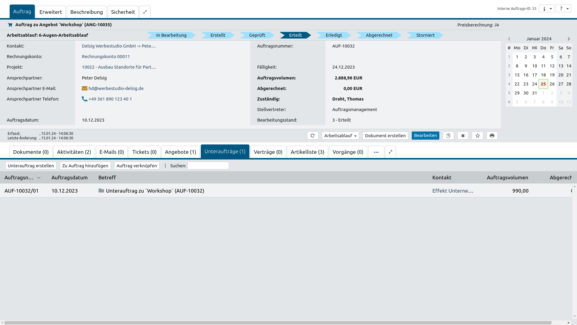 Auftrag Mit Unterauftrag Auftrag Mit Unterauftrag